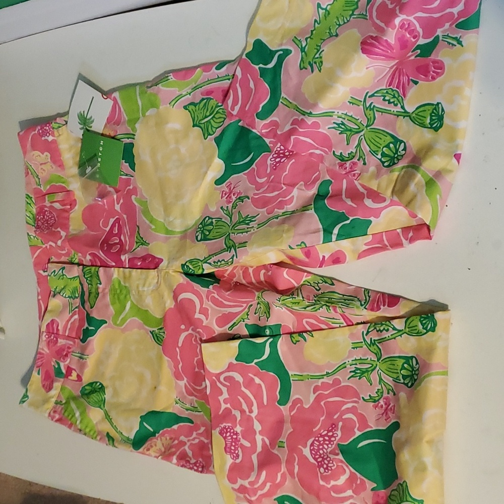 New Lilly Pulitzer women's 6pink & yellow rose strech capris